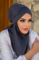 Antrasit Çapraz Bantlı Medium Size Hijab - Hazır Şal - 1