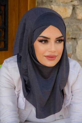 Antrasit Çapraz Bantlı Medium Size Hijab - Hazır Şal - 3