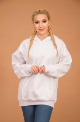 Beyaz Kapüşonlu Oversize Sweatshirt - 4