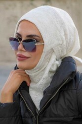Beyaz Triko Kışlık Spor Bone Hijab - 1
