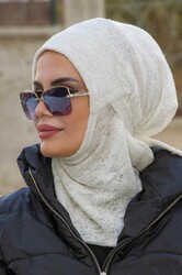 Beyaz Triko Kışlık Spor Bone Hijab - 3