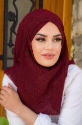 Bordo Bürümcük Çapraz Bantlı Medium Size Hijab - Hazır Şal - 1
