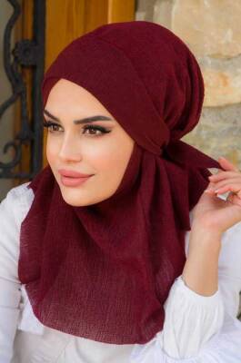 Bordo Bürümcük Çapraz Bantlı Medium Size Hijab - Hazır Şal - 2