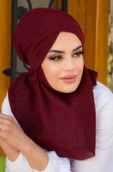 Bordo Bürümcük Çapraz Bantlı Medium Size Hijab - Hazır Şal - 3