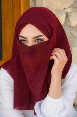 Bordo Bürümcük Çapraz Bantlı Medium Size Hijab - Hazır Şal - 4