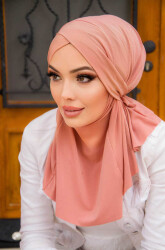 Çapraz Bantlı Medium Size Hijab Açık Gülkurusu - 1