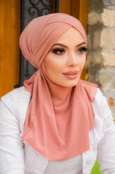 Çapraz Bantlı Medium Size Hijab Açık Gülkurusu - 2