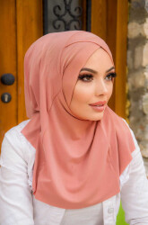 Çapraz Bantlı Medium Size Hijab Açık Gülkurusu - 3