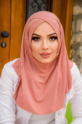 Çapraz Bantlı Medium Size Hijab Açık Gülkurusu - 4
