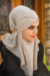 Gümüş Piliseli Çapraz Bantlı Medium Size Hijab - Hazır Şal - 2