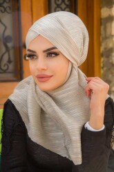 Gümüş Piliseli Çapraz Bantlı Medium Size Hijab - Hazır Şal - 3