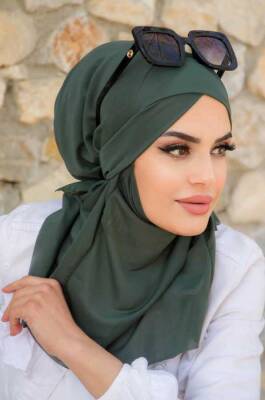 Haki Çapraz Bantlı Medium Size Hijab - Hazır Şal - 1