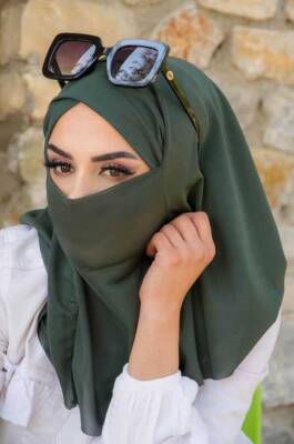 Haki Çapraz Bantlı Medium Size Hijab - Hazır Şal - 2