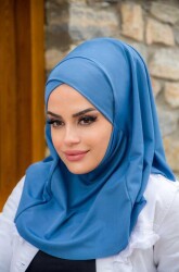 İndigo Çapraz Bantlı Medium Size Hijab - Hazır Şal - 2