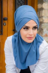 İndigo Çapraz Bantlı Medium Size Hijab - Hazır Şal - 4