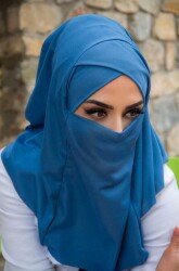 İndigo Çapraz Bantlı Medium Size Hijab - Hazır Şal - 5
