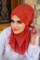 Kiremit Ponpon Çapraz Bantlı Medium Size Hijab - Hazır Şal - 2