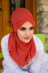 Kiremit Ponpon Çapraz Bantlı Medium Size Hijab - Hazır Şal - 4