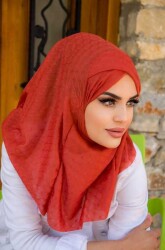Kiremit Ponpon Çapraz Bantlı Medium Size Hijab - Hazır Şal - 5
