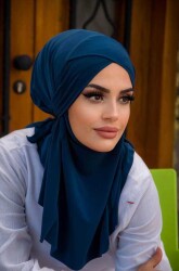 Lacivert Çapraz Bantlı Medium Size Hijab - Hazır Şal - 1