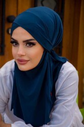 Lacivert Çapraz Bantlı Medium Size Hijab - Hazır Şal - 2
