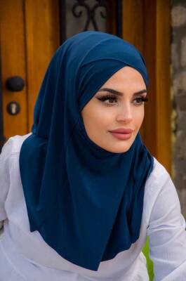 Lacivert Çapraz Bantlı Medium Size Hijab - Hazır Şal - 4